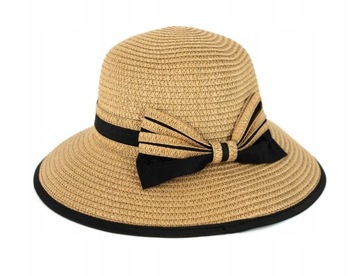 Kapelusz Damski Słomkowy Plażowy Elegancki Retro Vintage z Gumką na Lato 56