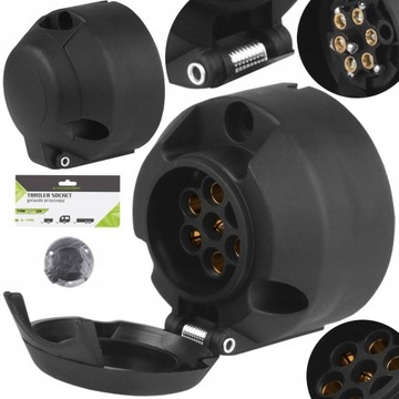 GNIAZDO ELEKTRYCZNE DO PRZYCZEPY PRZYCZEPKI HAKA 12V 7 PIN STABILNE GEKO