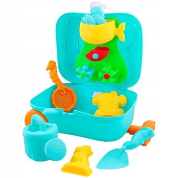 WALIZKA WIELORYB Z ZABAWKAMI DO PIASKOWNICY NA PLAŻĘ MŁYNEK KONEWKA FOREMKI