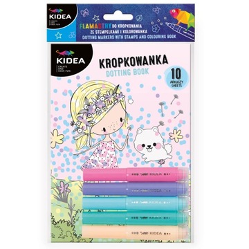 KOLOROWANKA 10 ark +5 flamastrów do kropkowania ze stempelkami KIDEA WRÓŻKI
