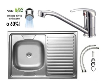 zlewozmywak nakładany 60x80 stal + syfon + bateria