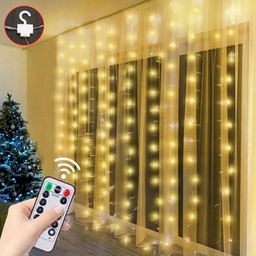 KURTYNA ŚWIETLNA LAMPKI 300LED PILOT GIRLANDA 3x3m