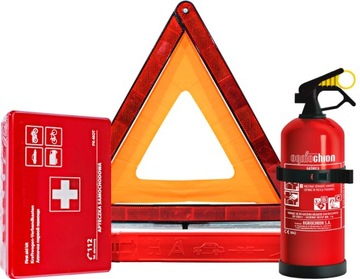 ZESTAW PIERWSZEJ POMOCY DO BAGAŻNIKA SAMOCHODU GAŚNICA 1KG APTECZKA TRÓJKĄT