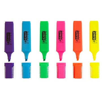 6x ZAKREŚLACZ FLUORESCENCYJNY KOMPLET ZESTAW ZAKREŚLACZY D.RECT