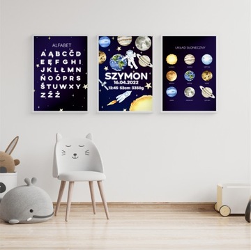 Plakat A3 imię dziecka metryczka kosmonauta słońce