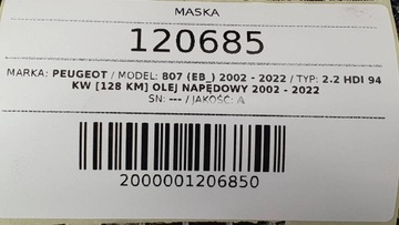 KAPOTA KOMPLETNÍ PŘEDNÍ PEUGEOT 807