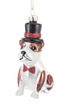 SZKLANA BOMBKA NA CHOINKĘ PIES PIESEK W KAPELUSZU