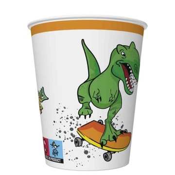 KUBKI KUBECZKI PAPIEROWE Crazy Dino Szalony Dinozaur 250ml 8szt.