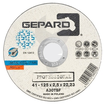 TARCZA DO METALU 41 95A 125x2,5x22 GEPARD PROFESSI