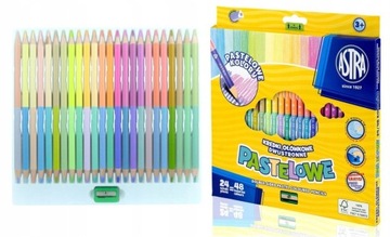 Карандаши Astra двусторонние, 96 цветов, 48 штук, пастель, треугольные