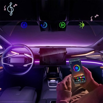 Światłowód do Samochodu Oświetlenie Ambient LED RGB 1,1m APKA+PILOT ZESTAW