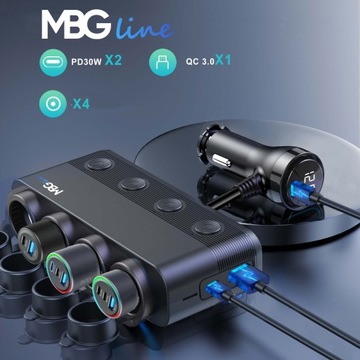 ROZDZIELACZ GNIAZDA ZAPALNICZKI 12V 24V ŁADOWARKA SAMOCHODOWA QC PD 3x USB
