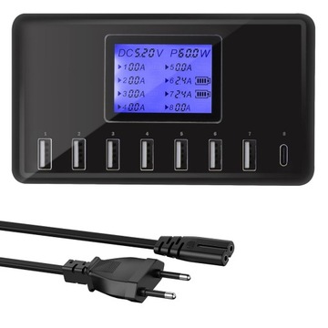 STACJA ŁADUJĄCA HUB PROFESJONALNA WYŚWIETLACZ LCD 8 PORTAMI 60W USB TYPE-C