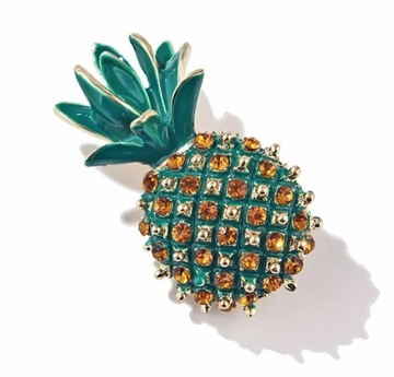 ZŁOTA BROSZKA BIŻUTERIA SPINKA OWOC DUŻY ANANAS CYRKONIE DIAMENTY 5 cm