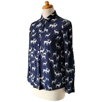 Granatowa koszula damska ze zwierzęcym wzorem S M Medicine jelenie sarny