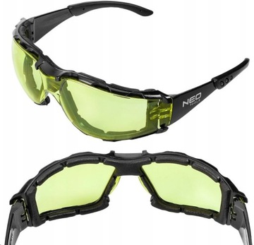 OKULARY OCHRONNE Z WKŁADKĄ PIANKOWĄ ŻÓŁTE SOCZEWKI KLASA ODPORNOSCI FT NEO