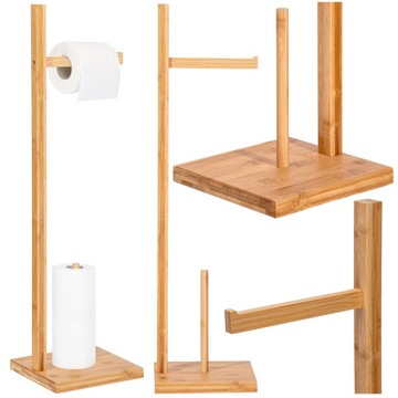 Stojak na papier toaletowy bambusowy łazienkowy drewniany uchwyt zapas wc