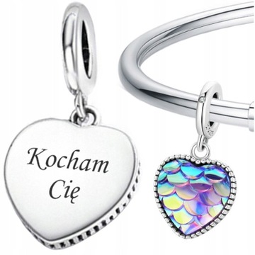 CHARMS zawieszka SERCE HOLOGRAM srebro S925 GRAWER