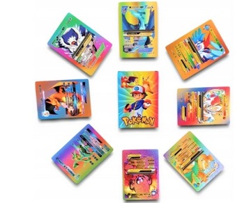 KARTY POKEMON DUŻY ZESTAW 4w1 ZŁOTE CZARNE SREBRNE TĘCZOWE 220 sztuk MEGA