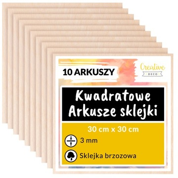 Płyta sklejka 3mm do cięcia laserem do grawerowania dekoracji 30x30cm 10szt