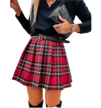 Spódnica mini plisowana w krate M-38