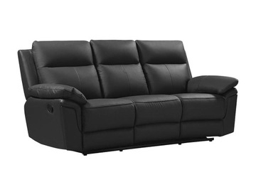 Kanapa 3-osobowa z mechanizmem relax ze skóry bawolej PAKITA - kolor czarny