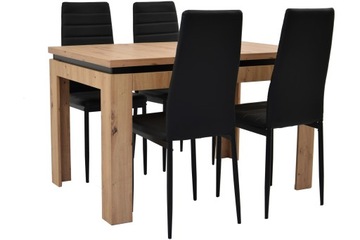 ROZKŁADANY stół DĄB ARTISAN 80x120 i 4 CZARNE krzesła z EKOSKÓRY lub WELURU