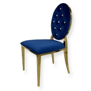 Krzesło Ludwik Gold glamour Blue złote pikowane