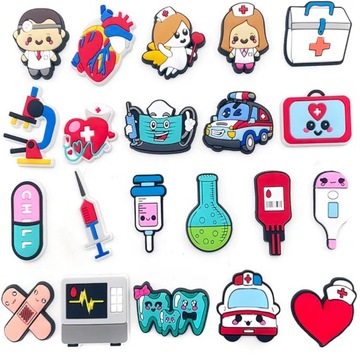 Zestaw 21szt PRZYPINKI DO BUTÓW CROCS, charms, pin MEDYCZNE