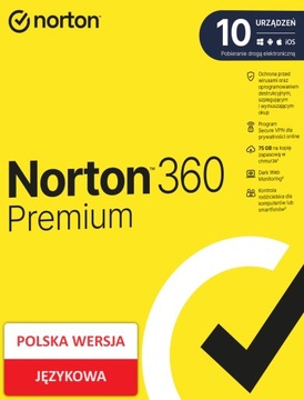 Norton 360 Premium PL 10 stanowisk 3 lata (bez karty) + Secure VPN