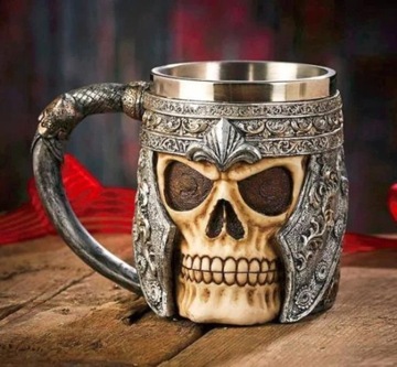 EPICKI KUFEL KUBEK CZASZKA WIKINGA STAL NIERDZEWNA 400 ML RPG LARP