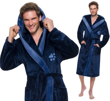 ŁAPKA DŁUGI CIEPŁY SZLAFROK MĘSKI Z KAPTUREM M