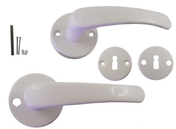 KLAMKA BIAŁA BISZKOPT OKRĄGŁY SZYLD ROZETA KLUCZ