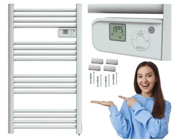 GRZEJNIK ŁAZIENKOWY ELEKTRYCZNY TERMOSTAT 500W LCD SUSZARKA do RĘCZNIKÓW
