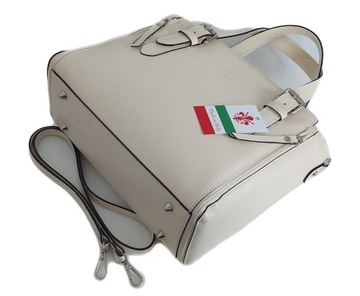 Włoska skórzana torebka kuferek Vera Pelle na ramię Beż