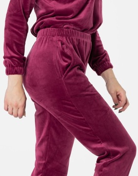 Komplet Dresowy Dres Sportowy Welurowy Damski Spodnie Bluza 3702-1 XL bordo