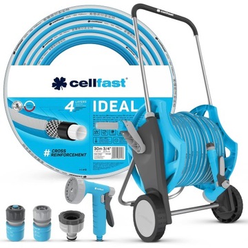 Садовый шланг на тележке, катушка, катушка Cellfast, комплект спринклеров STRONG, 3/4 дюйма, 30 м
