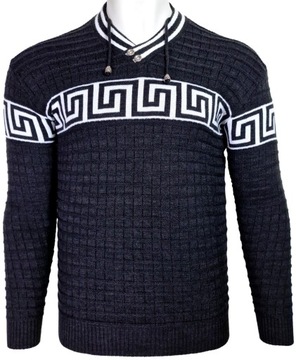 Sweter męski grafitowy ciepły w modny wzór C85 r. L