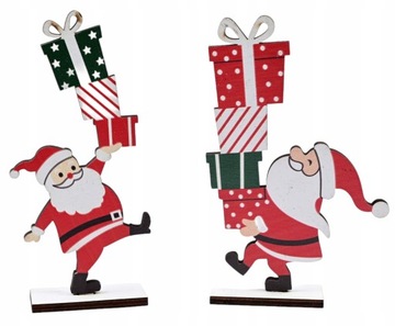 FIGURKA ŚWIĄTECZNA MIKOŁAJ DREWNIANA DEKORACJA ZESTAW 2SZT