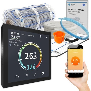 Mata grzewcza 160W/m2 Termostat Pokojowy z Wifi Polskie Menu Zestaw 2,5m²