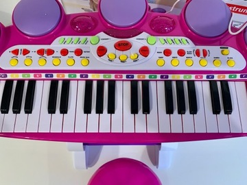 Niebieski zestaw muzyczny Keyboard + Werble + Mikr
