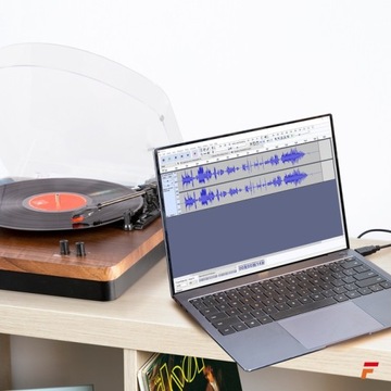 Стильный проигрыватель с динамиками BT, USB RCA + винил