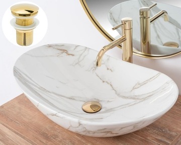 КОМПЛЕКТ: ПРОБКА CLICK-CLACK БЕЗ ПЕРЕЛИВА, ЗОЛОТАЯ + СИФОН ДЛЯ УМЫВАЛЬНИКА