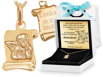 ZŁOTY MEDALIK 585 ANIOŁEK Z ŁAŃCUSZKIEM PREZENT