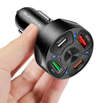 Markowa Szybka Ładowarka Samochodowa 2xUSB + 2xUSB-C QC MOCNA