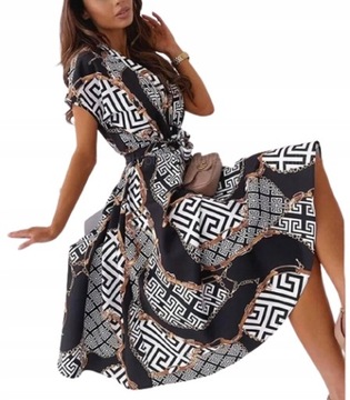 ELEGANCKA SUKIENKA VINTAGE SUKNIA MIDI WZORY 38 M