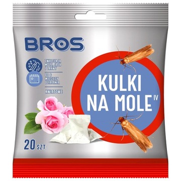 BROS KULKI NA MOLE ODZIEŻOWE ZWALCZA JAJA LARWY ZAPACH KWIATOWY 20 SZT