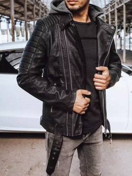 КУРТКА МУЖСКАЯ КОЖАНАЯ, ЧЕРНАЯ TX4244 - XXL