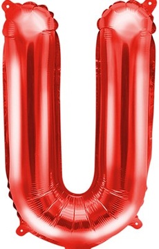 Balon foliowy LITERA U czerwony mały 35 cm NAPIS NA URODZINY metalik