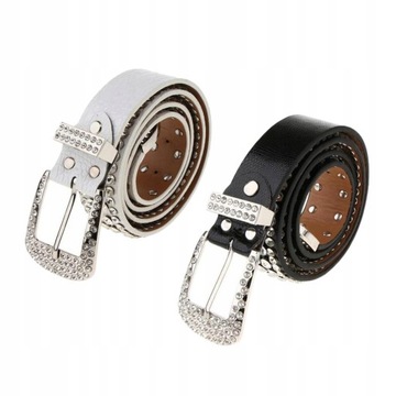 -2Pieces Female Wide Waist Strap Diamante Pin Buckle Waistband Black